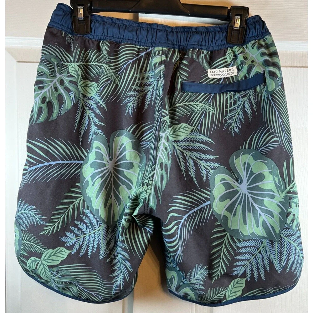 Boys' Green Tropical Print Swim Trunks